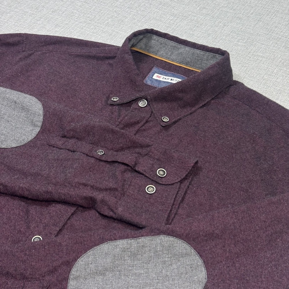 32 Bar Blues Flannel Cashmere Cotton Button-Down Shirt Men XL Purple Long Sleeve